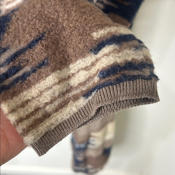 LUCKY BRAND Aztec Western Boho Tribal Open Front Brown Blue Cardigan Size Large - Picture 7 of 16